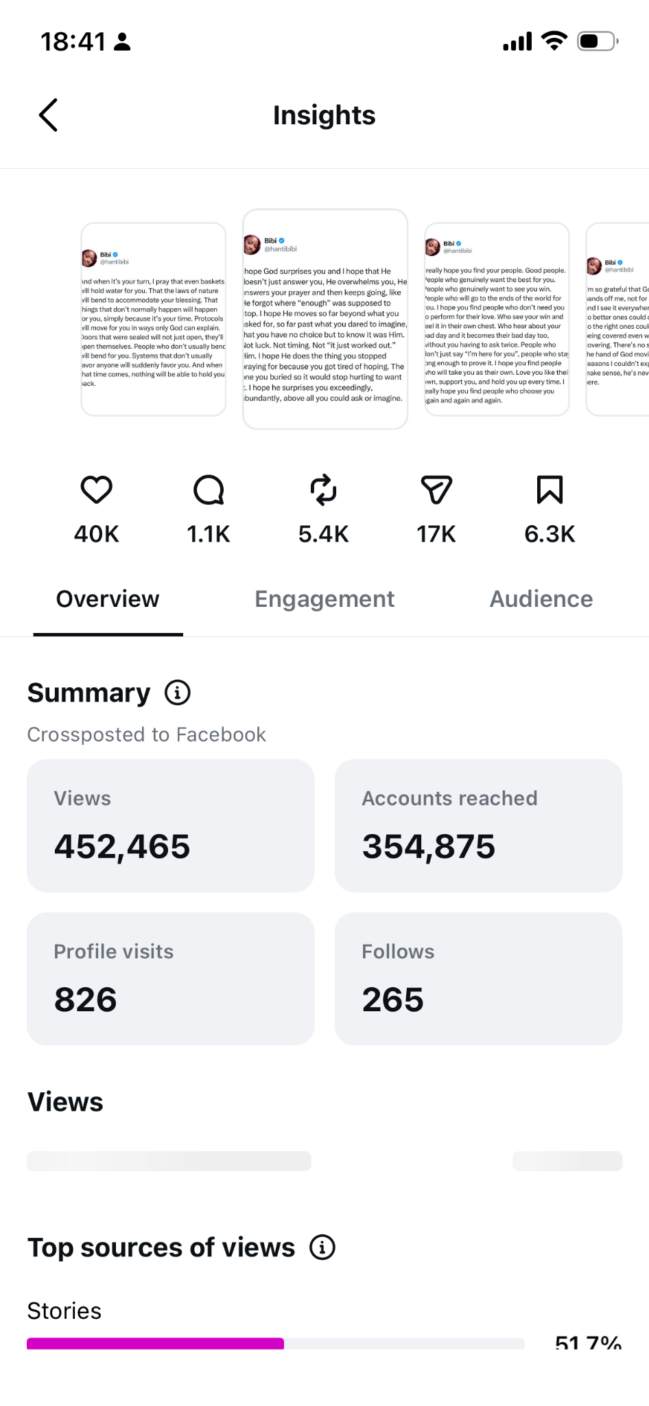 Instagram insights overview screenshot